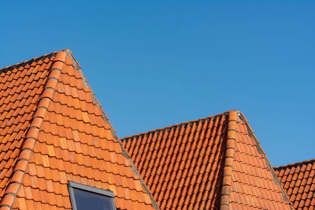 Clay barrel tile rooflines on homes in Scranton, PA